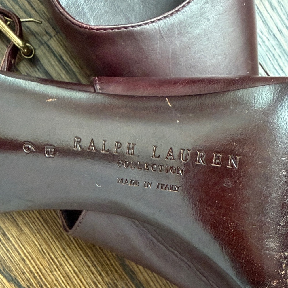 Vintage Ralph Lauren Collection Women's Dark Burgundy Slingback Heels - Picture 3 of 7